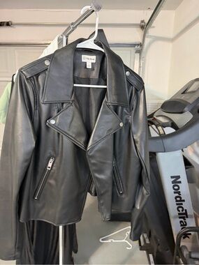 The Drop Women's Black Faux Leather Biker Jacket